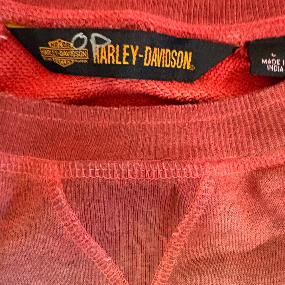 Harley-Davidson Red Ombre Crew Neck distressed Long sleeve Raw Hem‎ motorcycle L - Picture 11 of 14